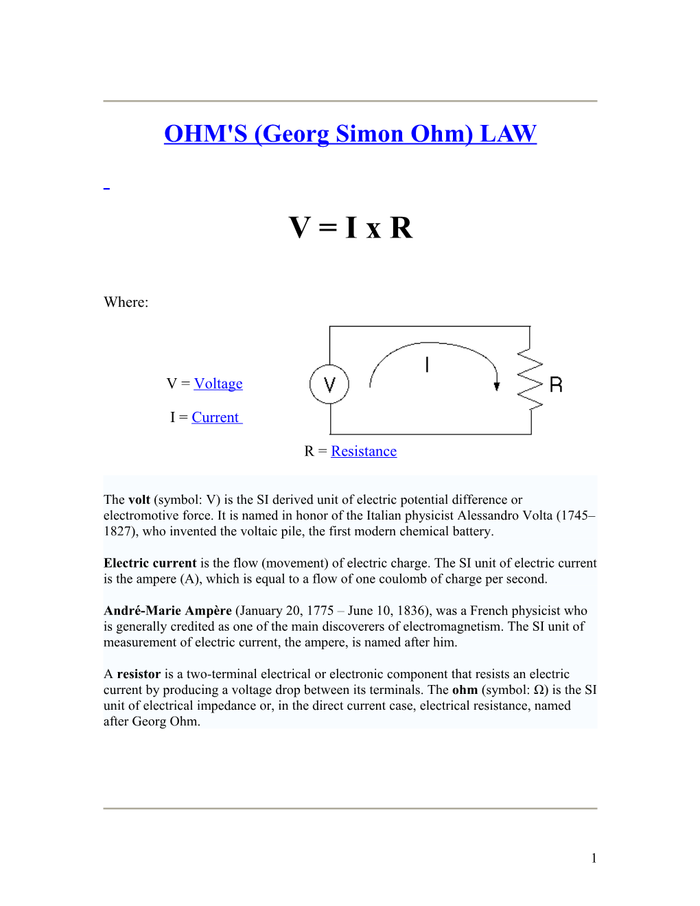 OHM's (Georg Simon Ohm) LAW