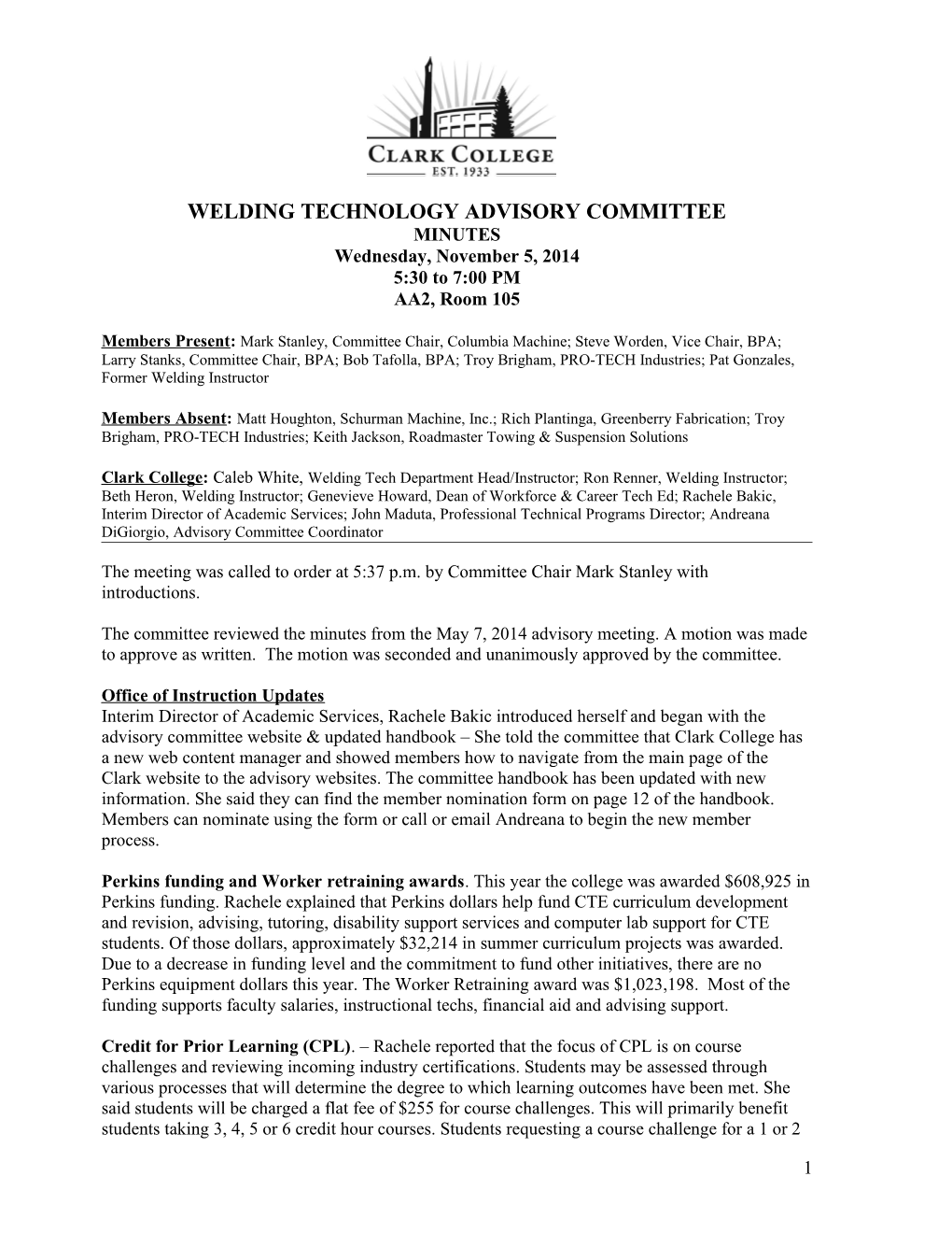 Welding Technology Advisory Committee
