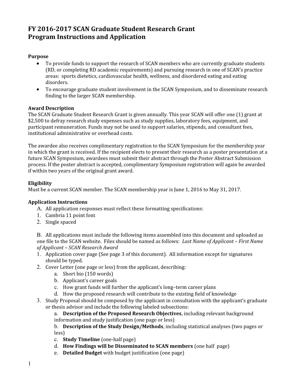 FY 2016-2017 SCAN Graduate Student Research Grant Program Instructions and Application