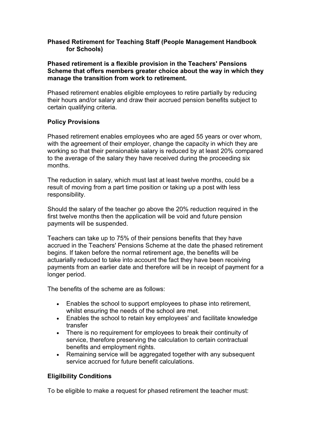 Phased Retirement for Teaching Staff (People Management Handbook for Schools)