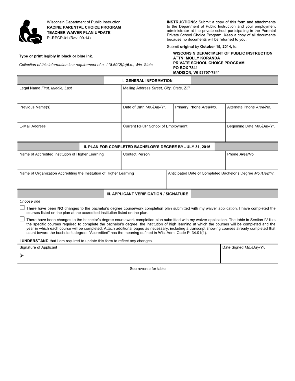 MPCP-56 Milwaukee Parental Choice Program Teacher Waiver Plan Update