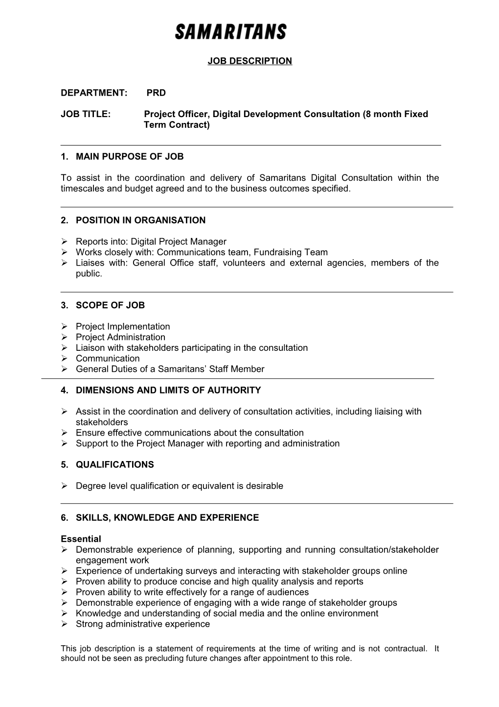 JOB TITLE: Project Officer, Digital Development Consultation (8 Month Fixed Term Contract)