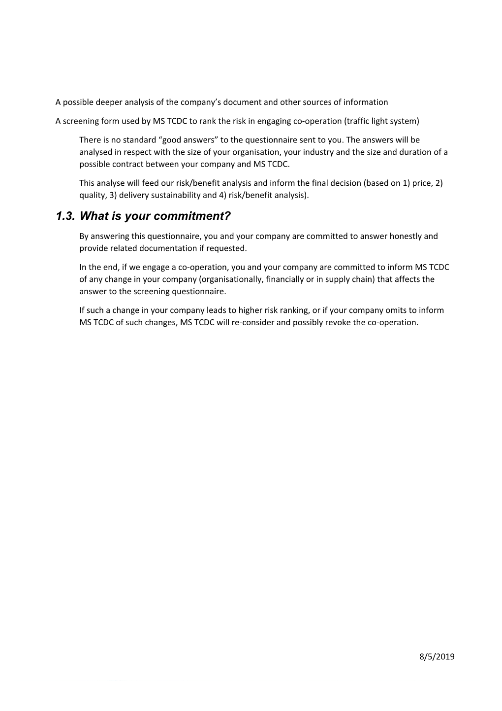 Corporate Engagement Screening Questionnaire