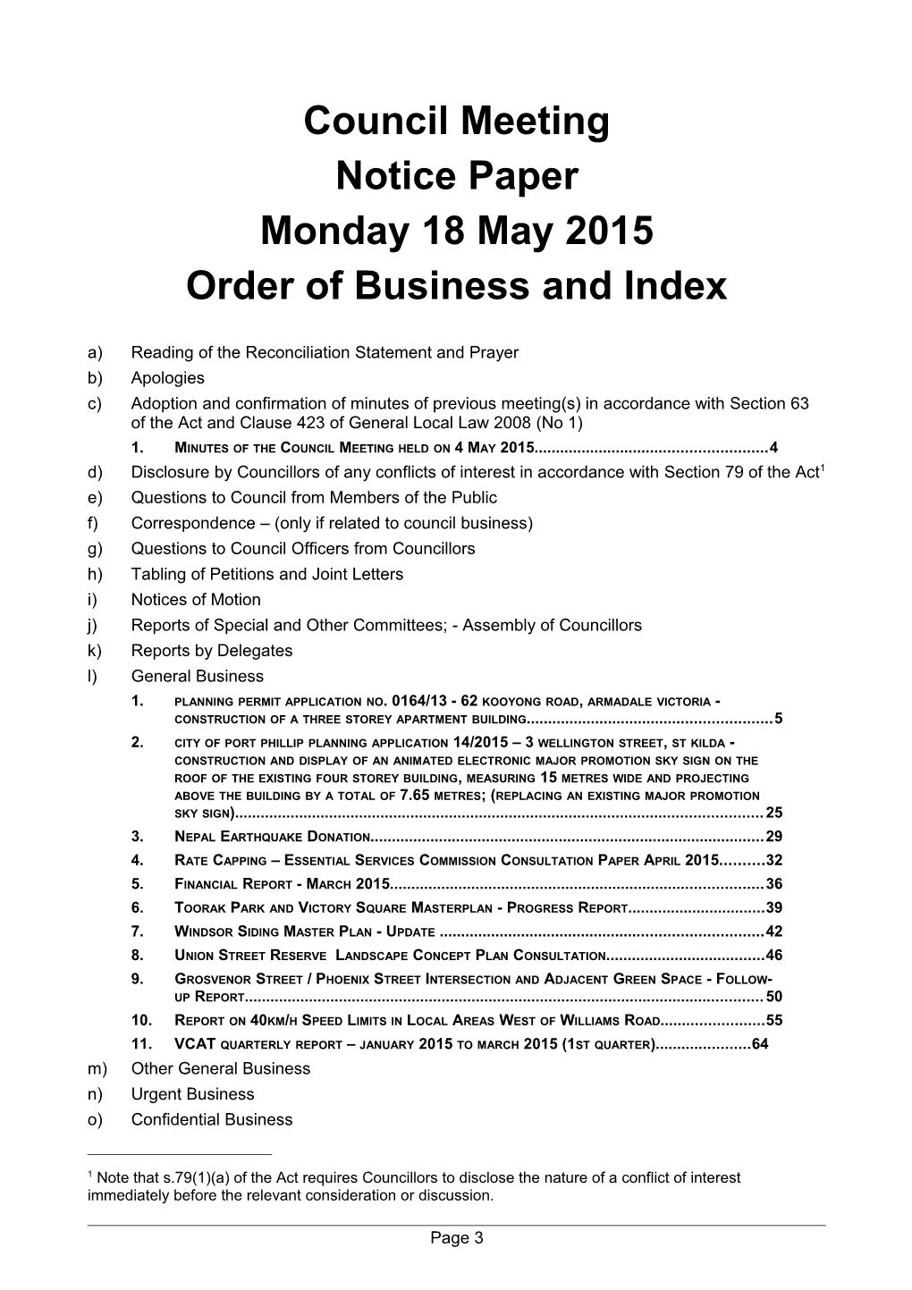Agenda of Council Meeting - 18 May 2015
