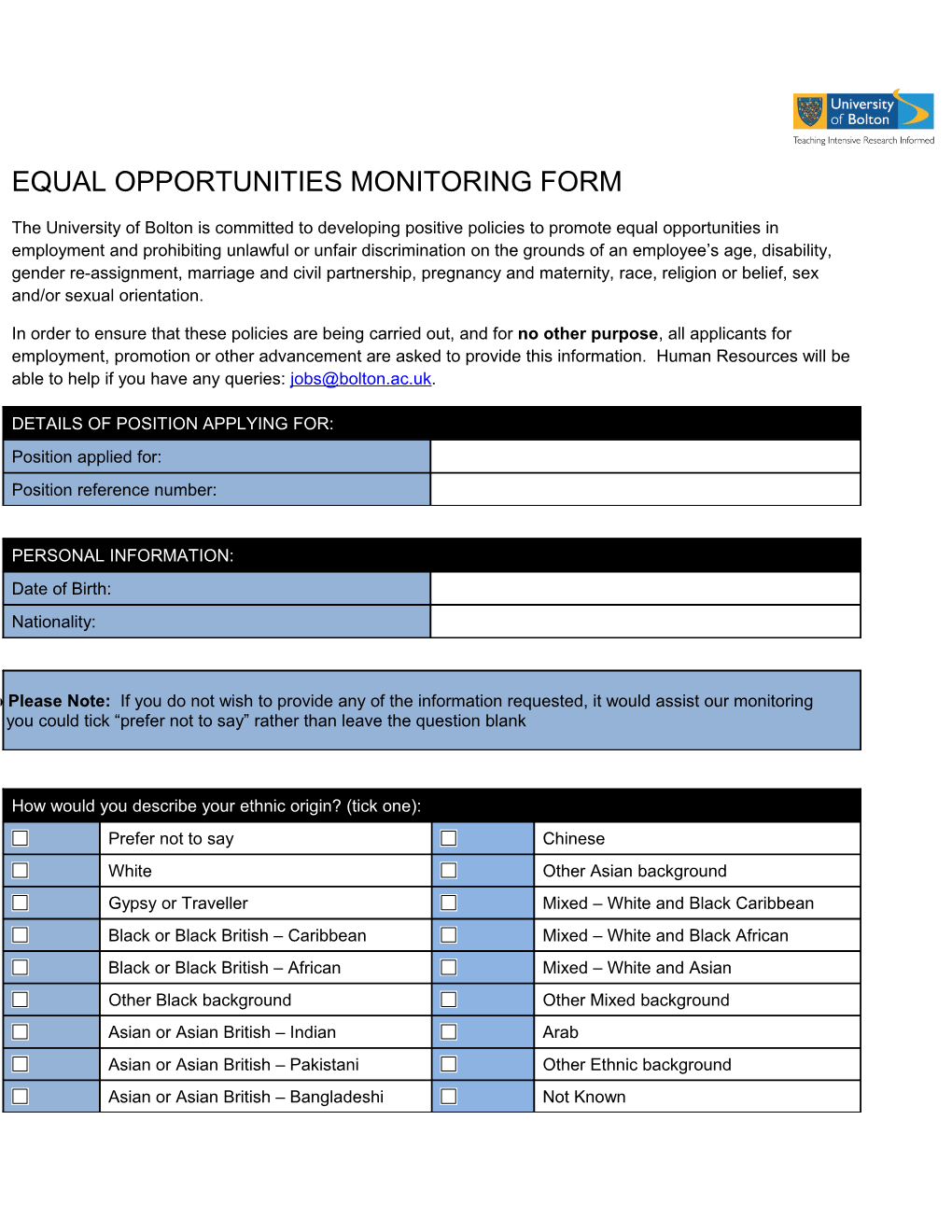 Equal Opportunities Monitoring Form-May16