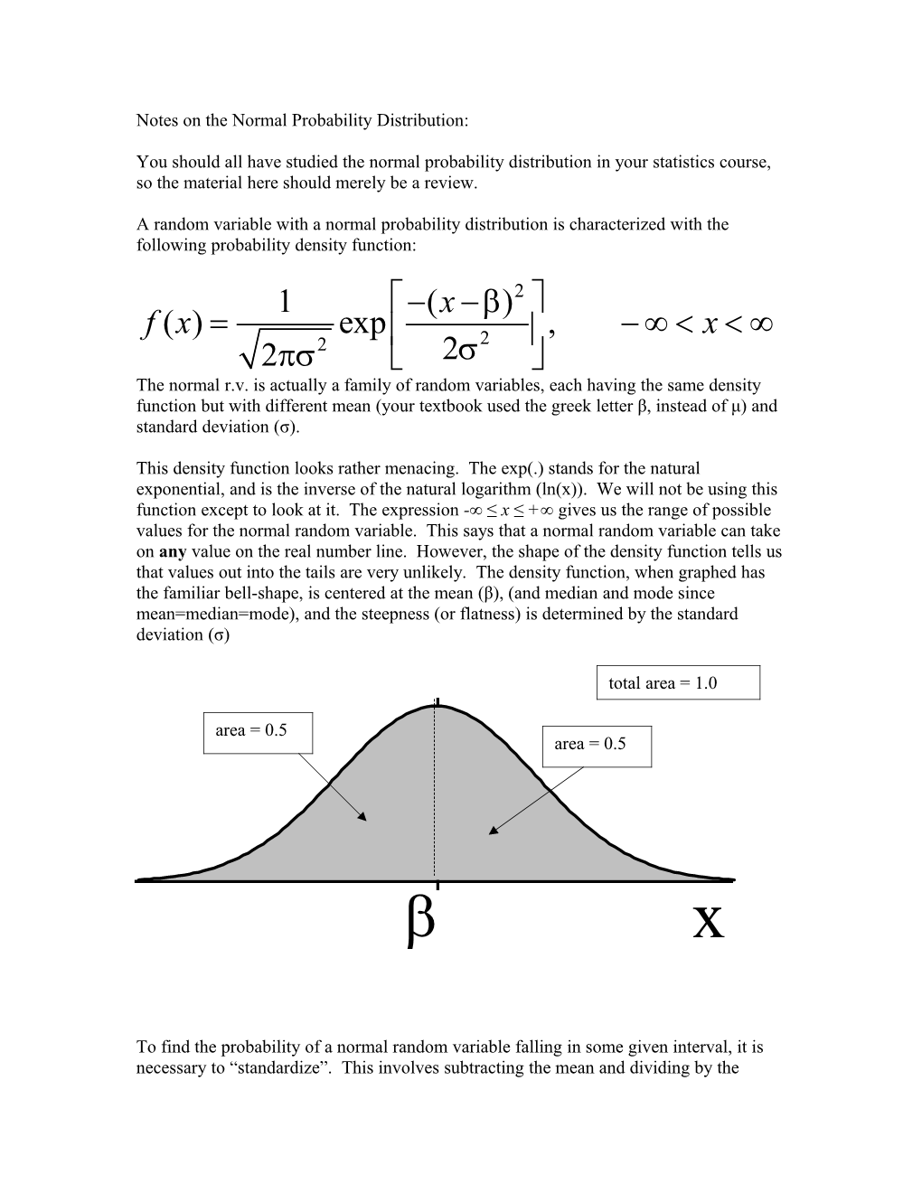 Notes on the Normal Probability Distribution
