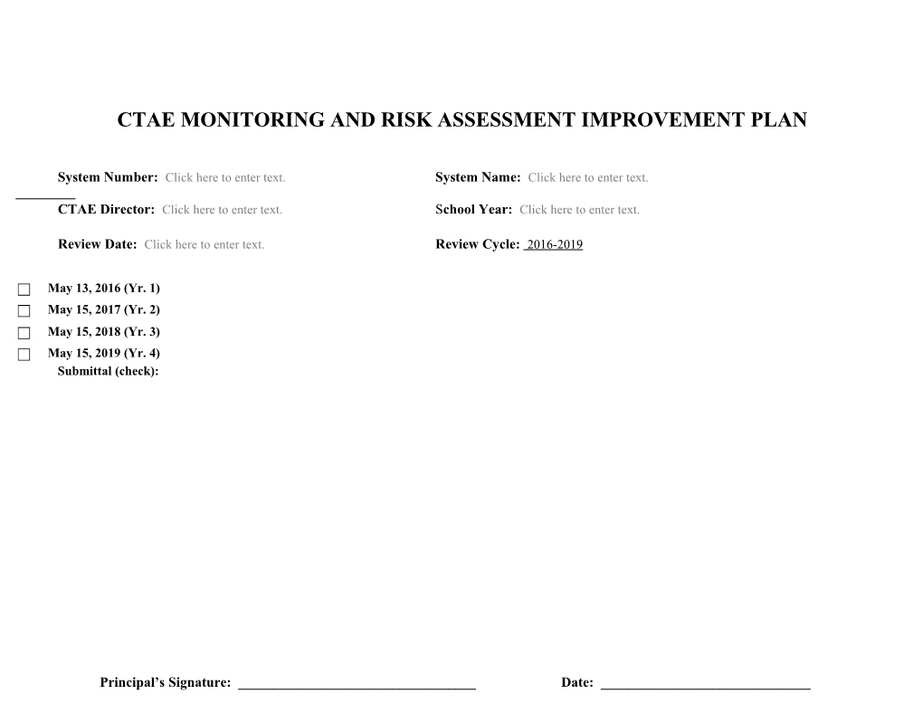Ctae Monitoring and Risk Assessment Improvement Plan
