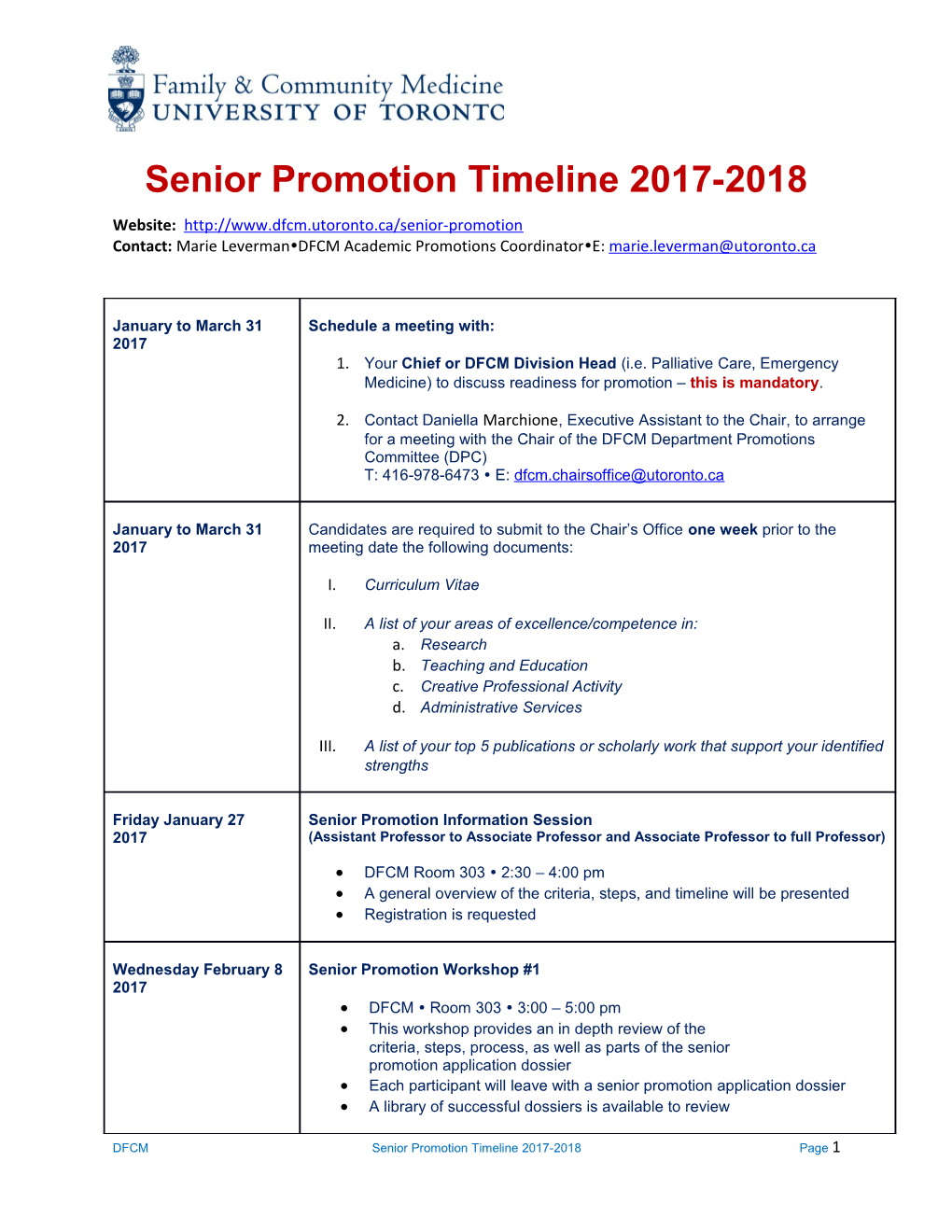 Senior Promotion Timeline 2017-2018