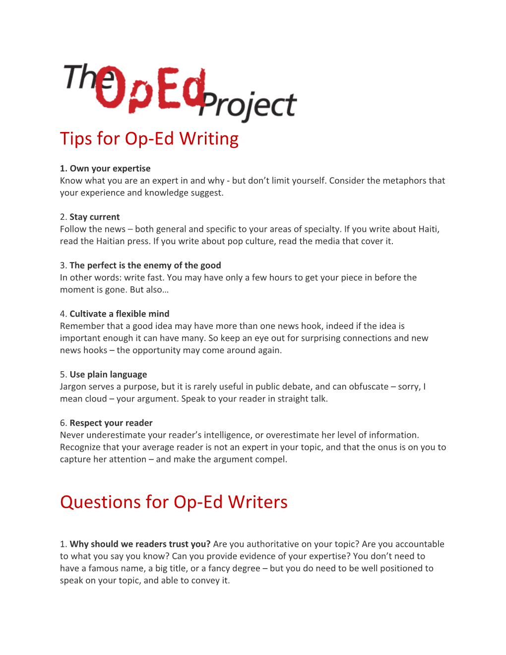 Tips for Op-Ed Writing