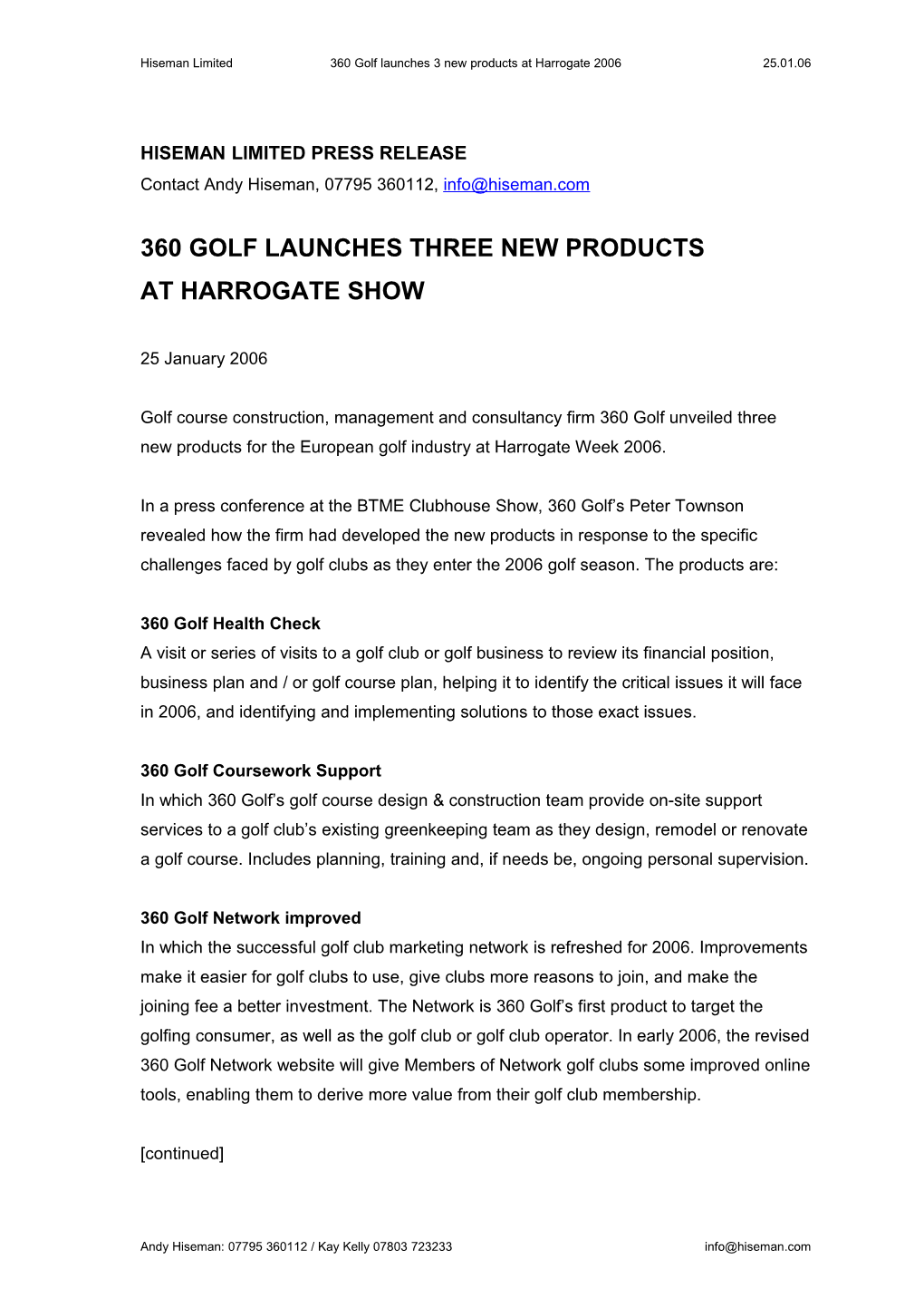 360 Golf - Press Release