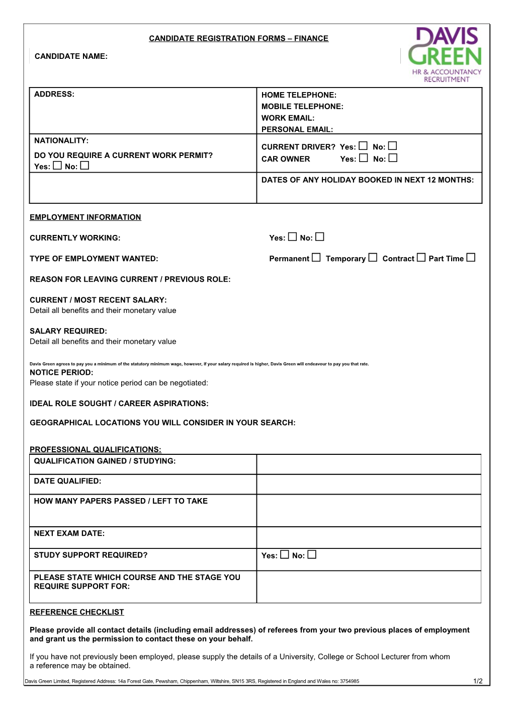 Candidate Registration Forms Finance