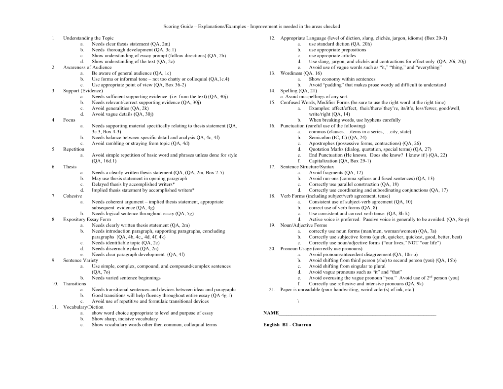 Scoring Guide Explanations/Examples