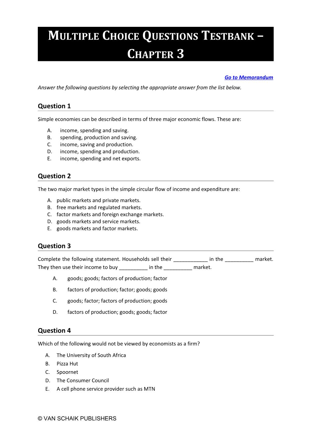 Multiple Choice Questions Testbank Chapter 3