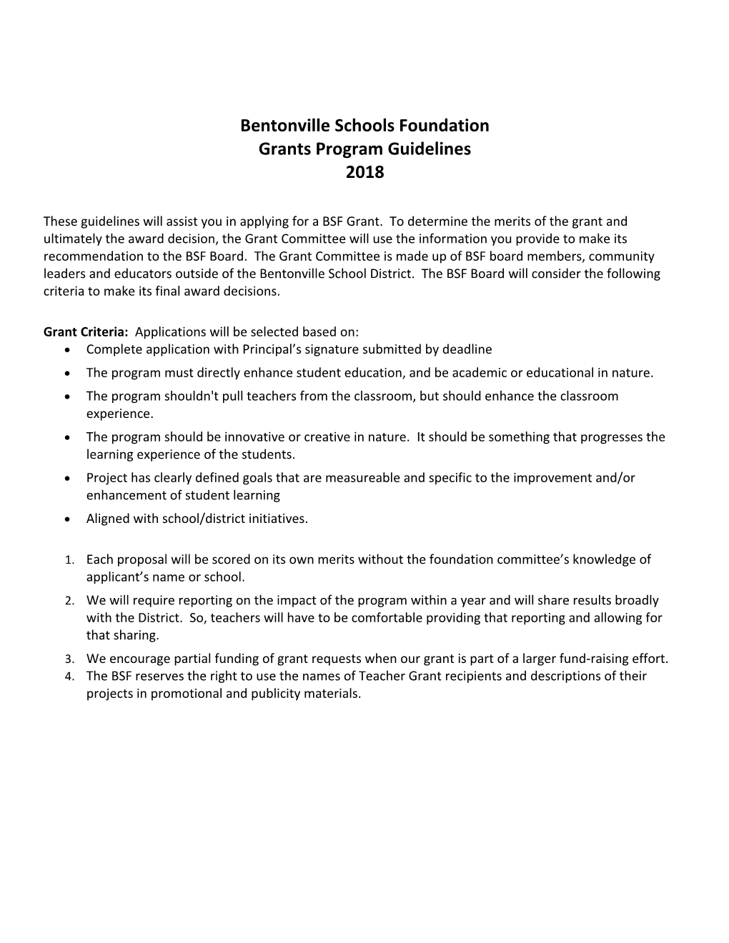 Bentonville Schools Foundation Grants Program