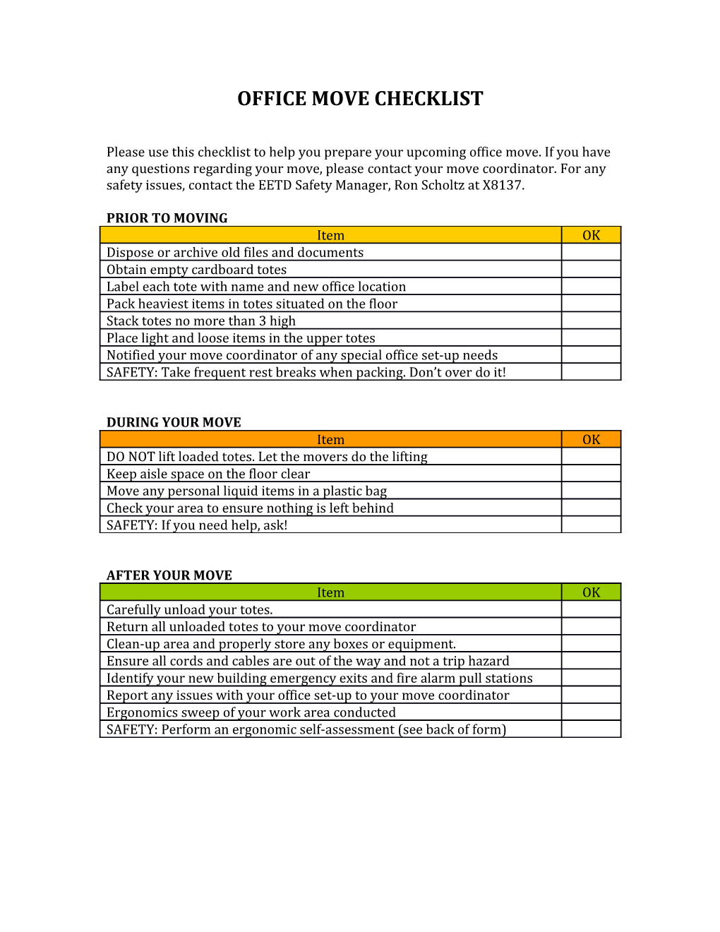 Office Move Checklist