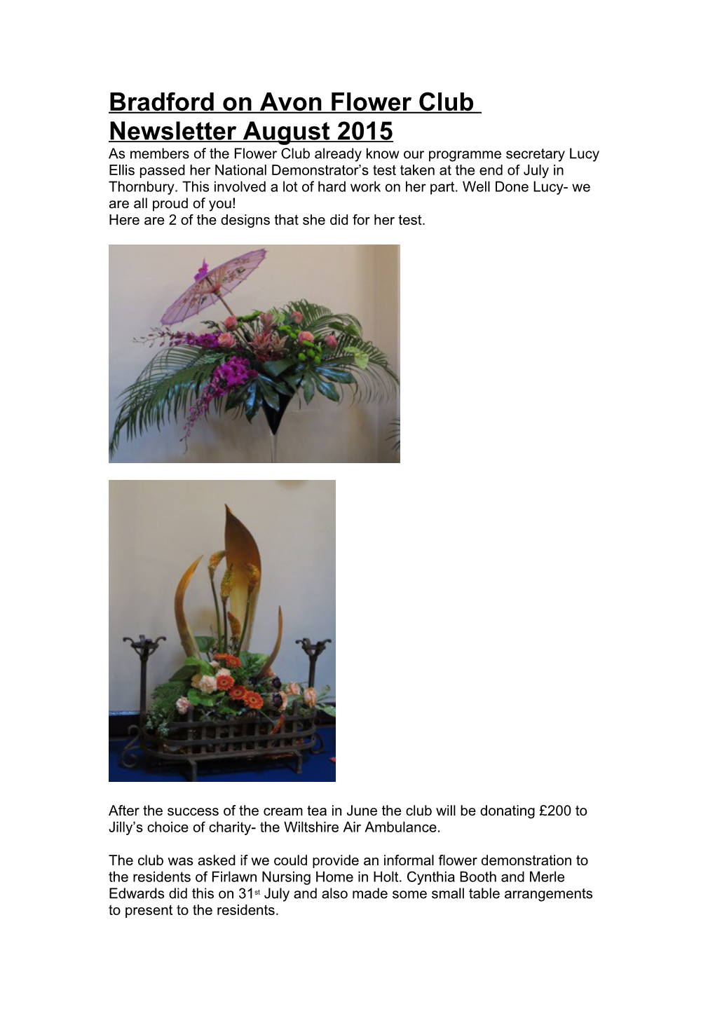 Bradford on Avon Flower Club Newsletter August 2015