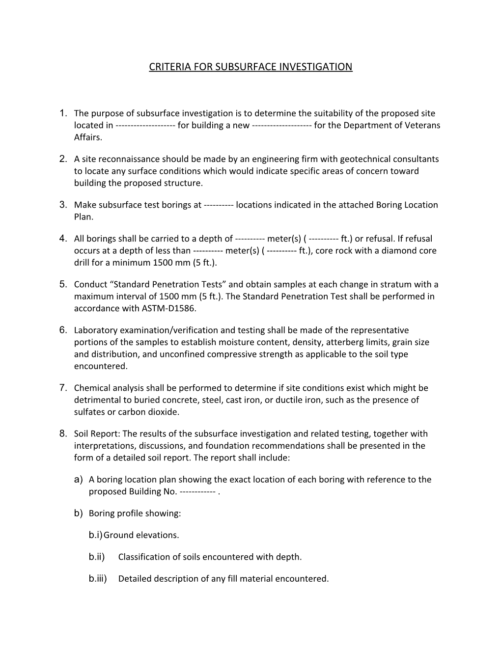 Criteria for Subsurface Investigation