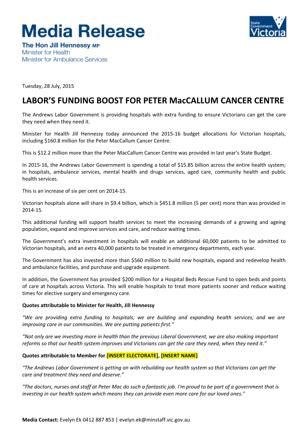 LABOR S FUNDING BOOST for PETER Maccallum CANCER CENTRE