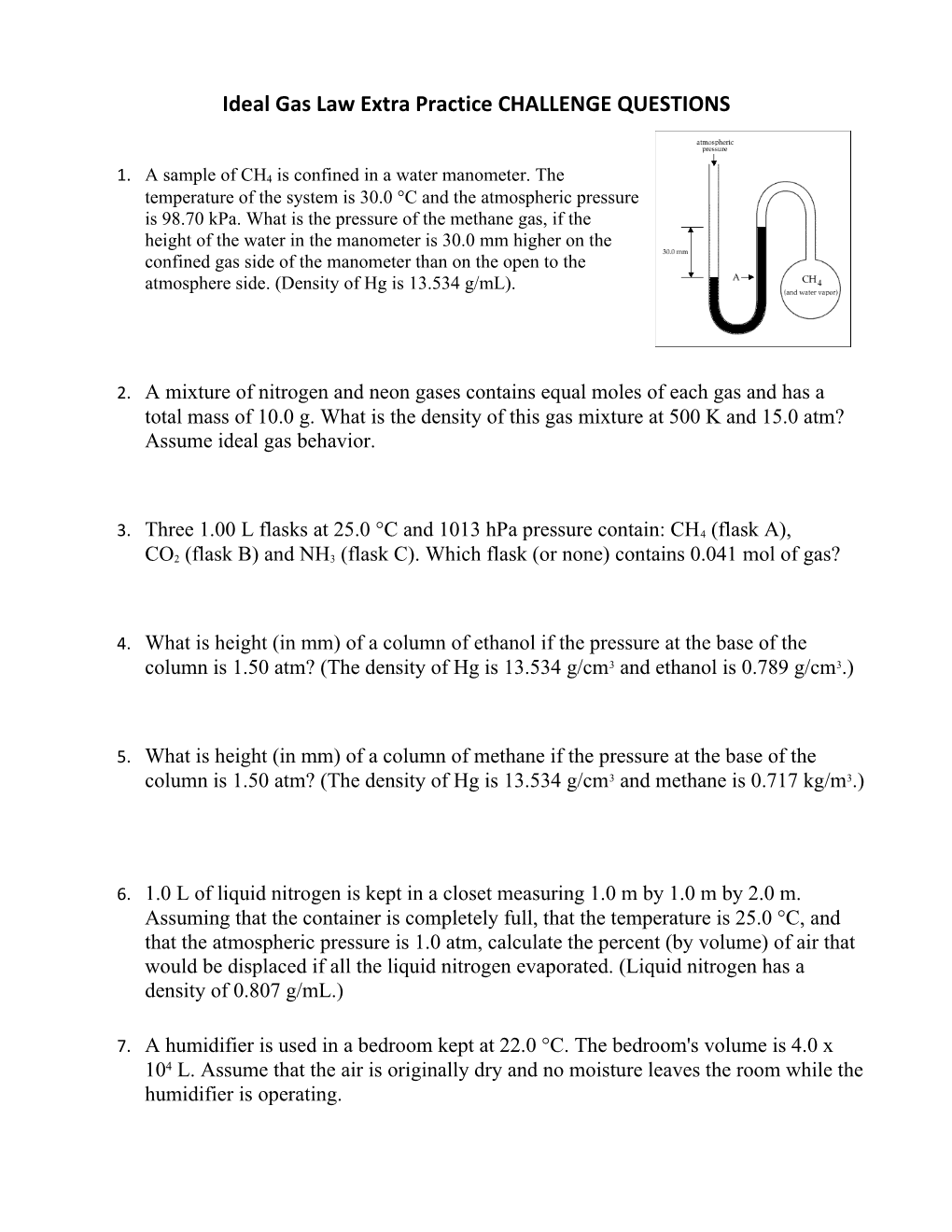 Ideal Gas Law Extra Practice CHALLENGE QUESTIONS