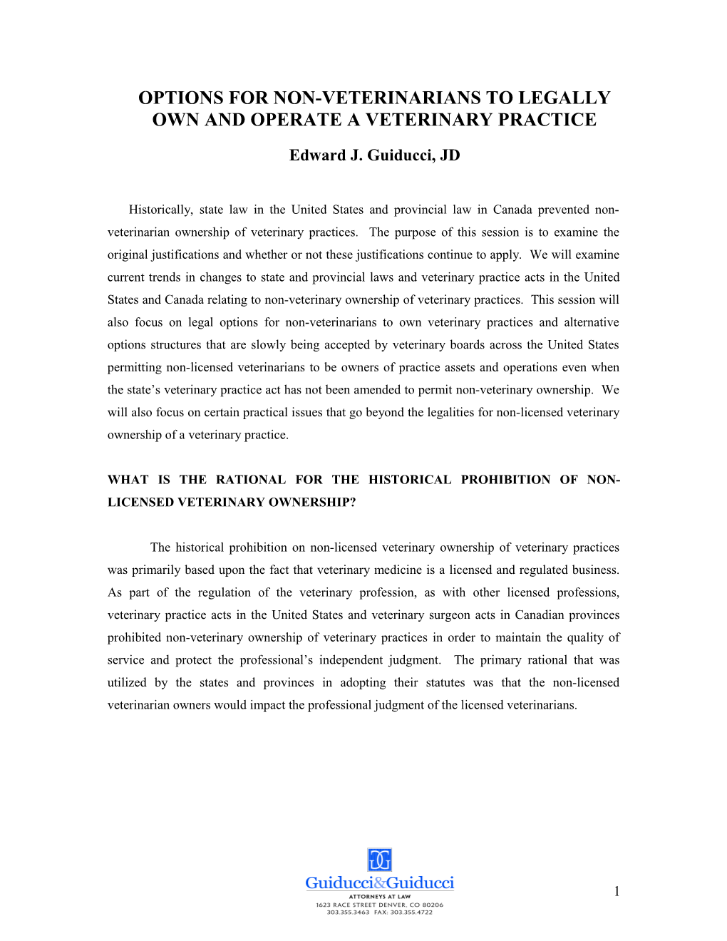 Options for Non-Veterinarians to Legally Own and Operate a Veterinary Practice