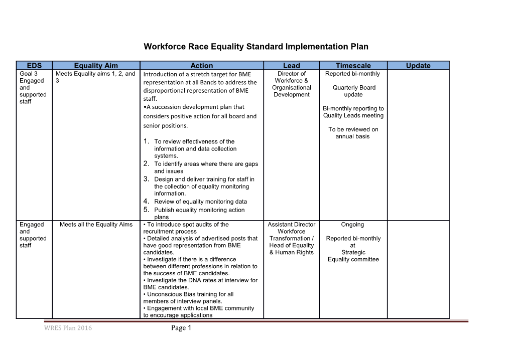 Workforce Race Equality Standard Implementation Plan