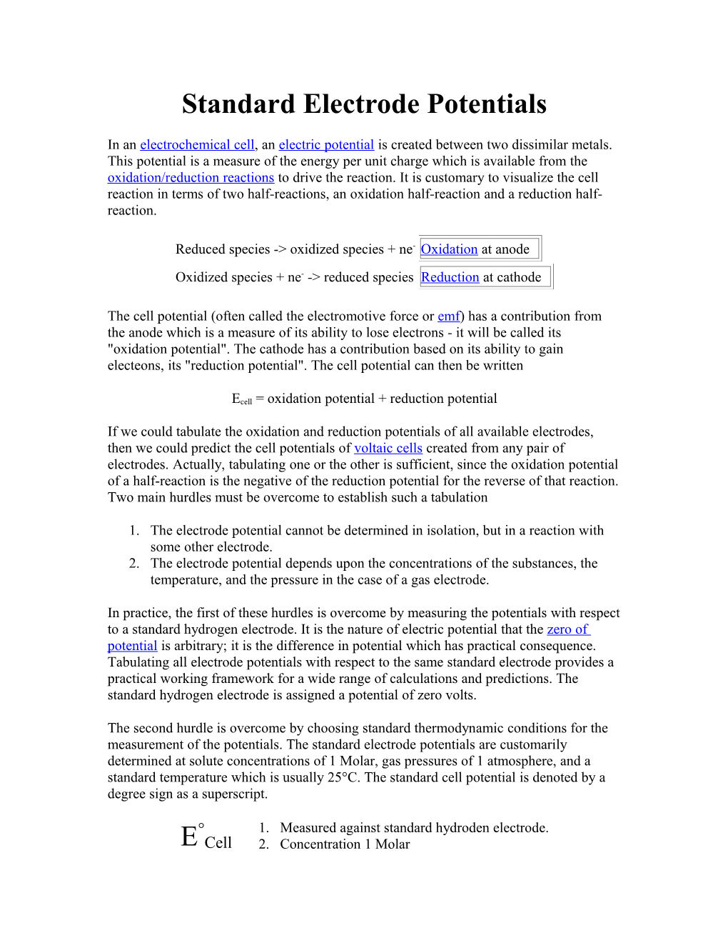 Standard Electrode Potentials