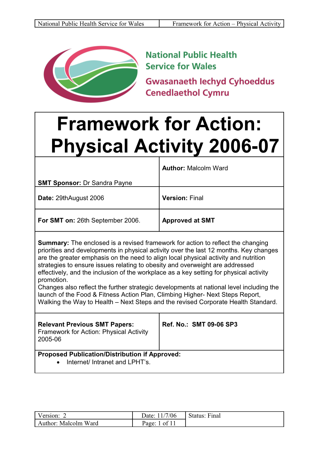 Framework for Action: Physical Activity 2006-07