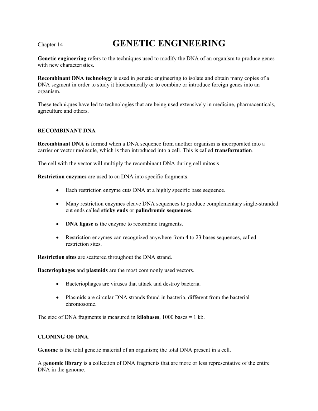 Chapter 14 GENETIC ENGINEERING