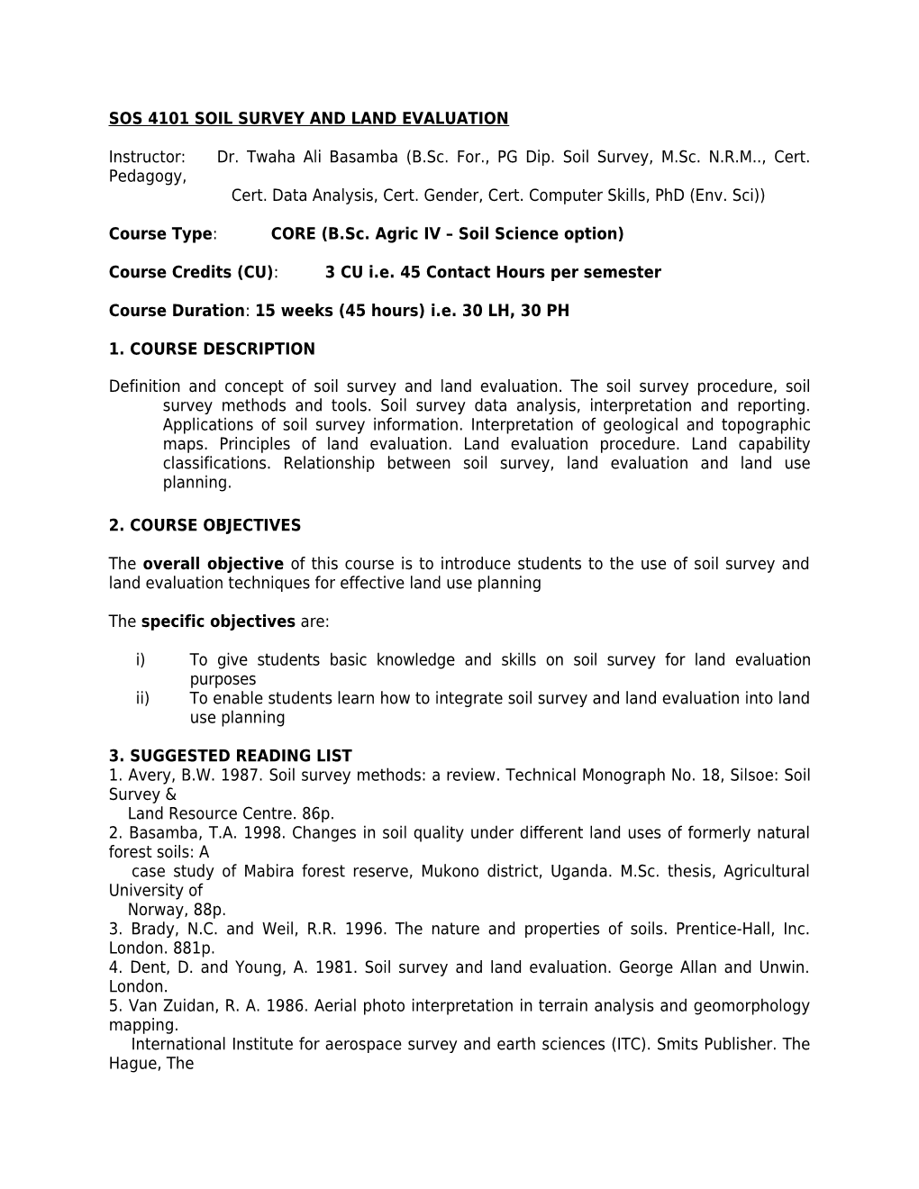 Sos 4101 Soil Survey and Land Evaluation