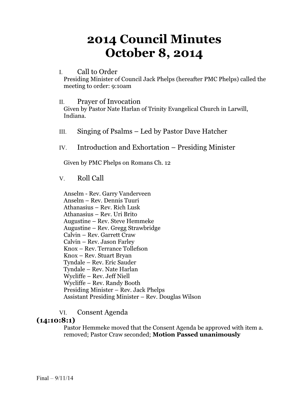 2014 Council Minutes