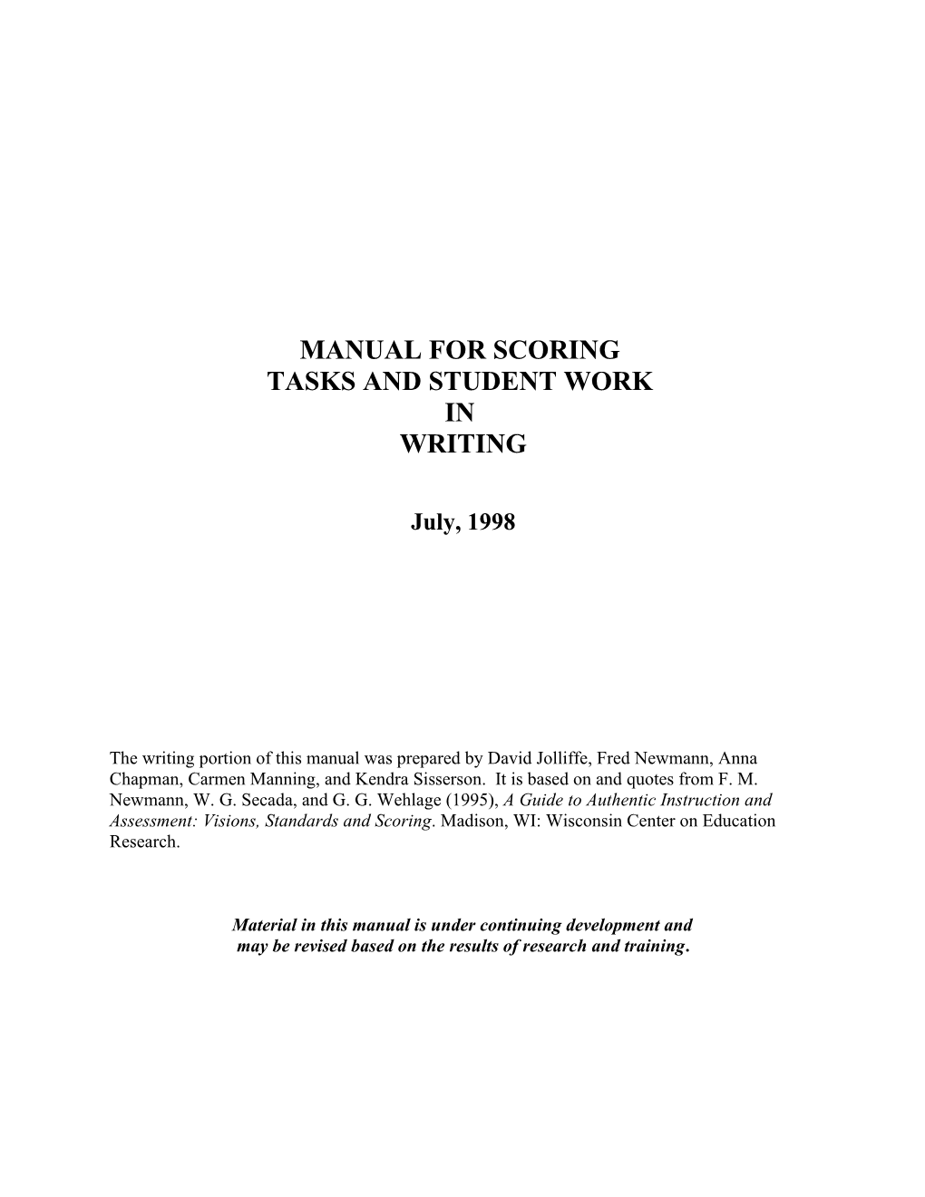 Manual for Scoring