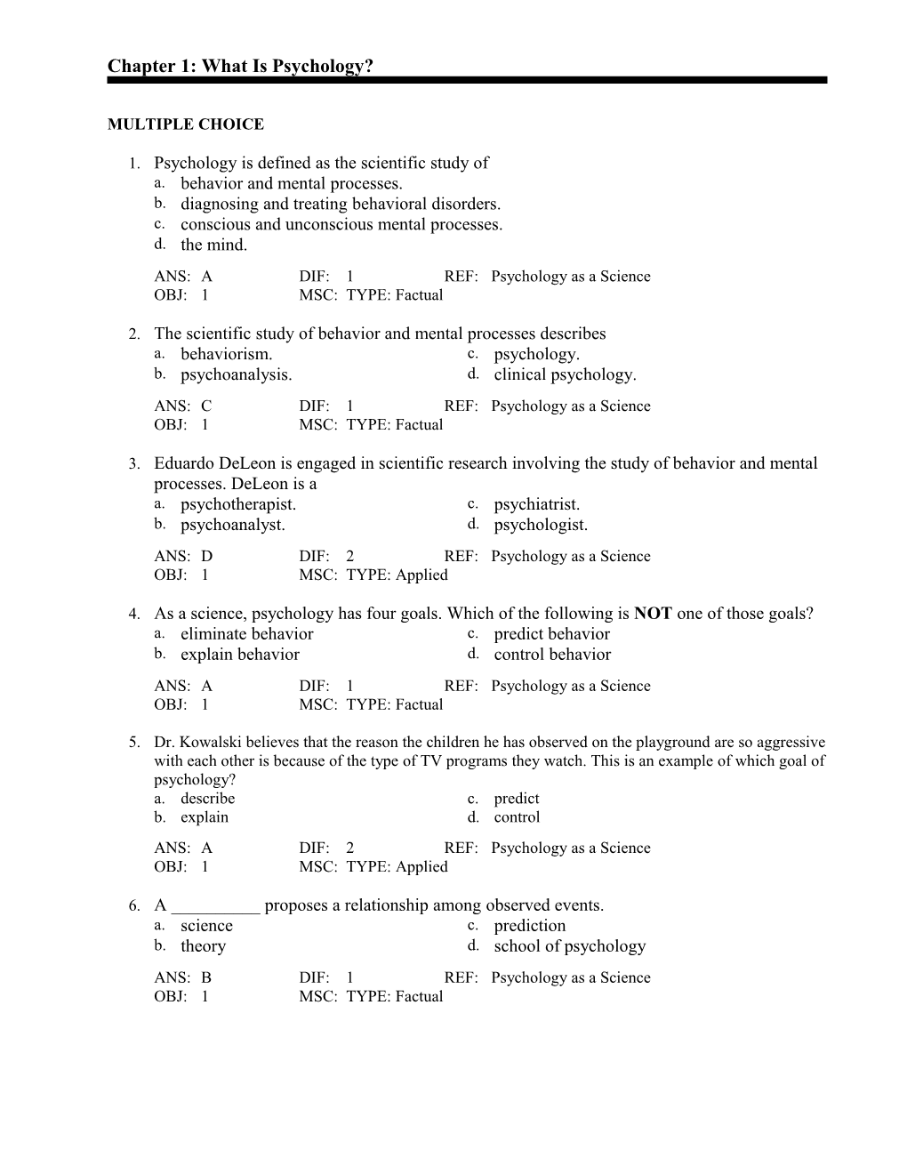 Chapter 1: What Is Psychology?