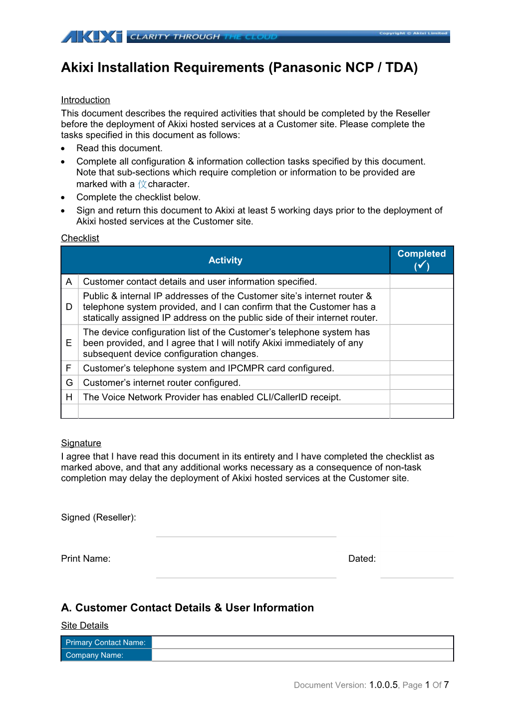 Akixi Installation Requirements (Panasonic NCP / TDA)