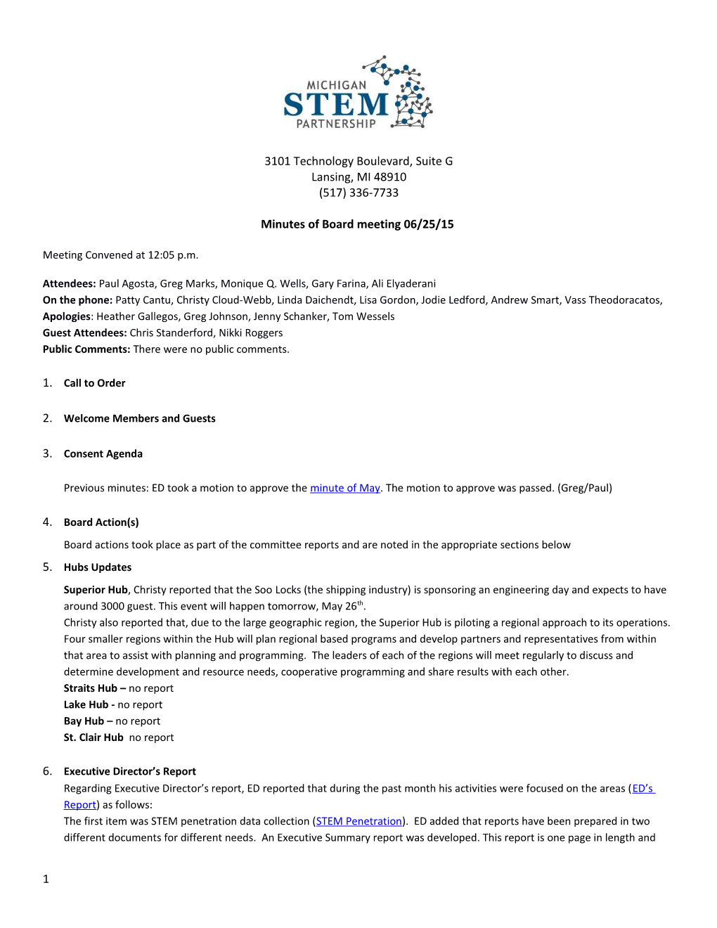 Minutes of Board Meeting 06/25/15