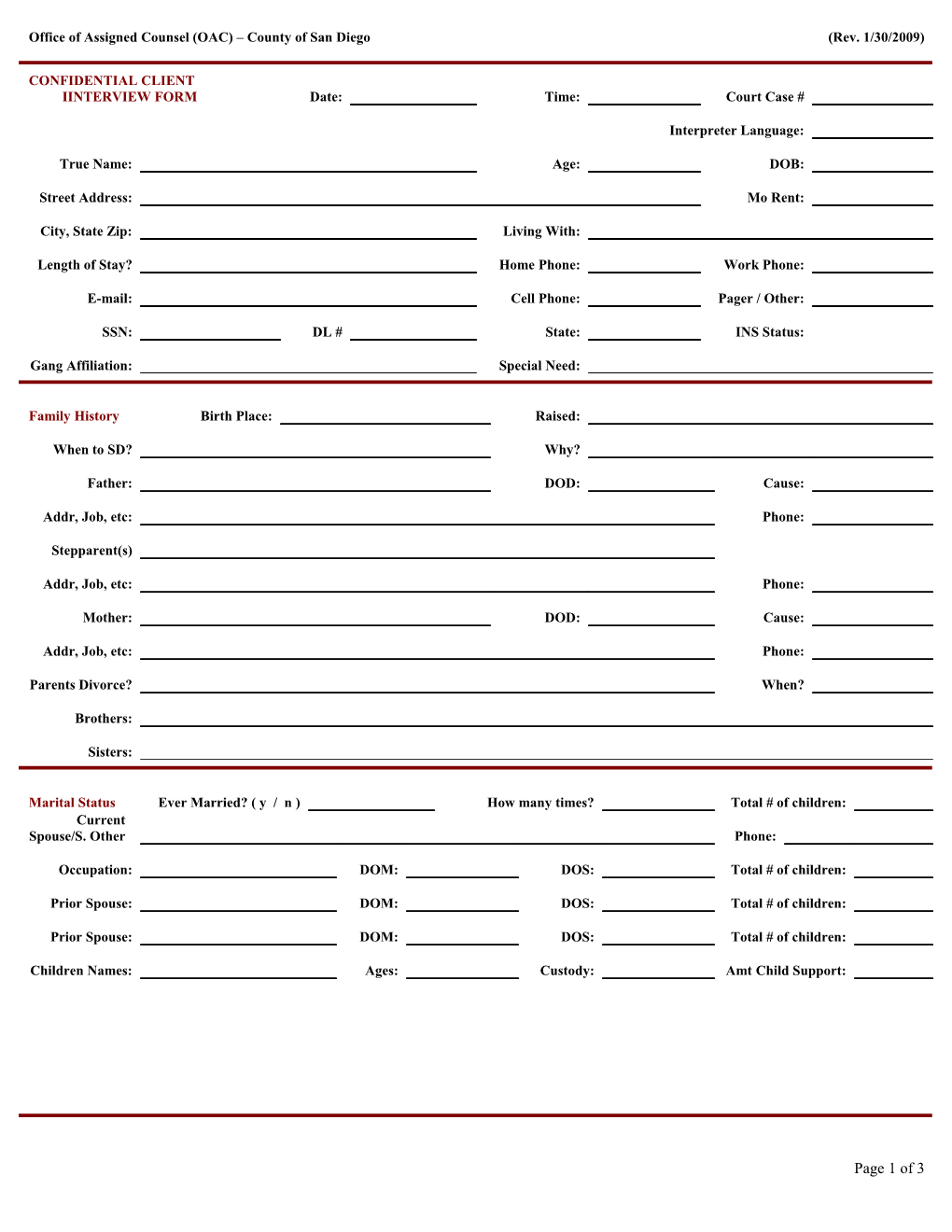 Confidential Client Iinterview Form