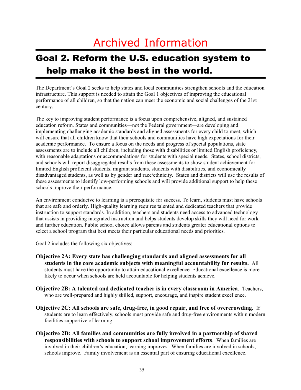 Archived - Goal 2 Reform the U.S. Education System to Help Make It the Best in the World