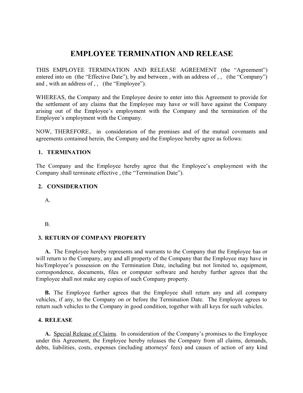 Employee Termination and Release