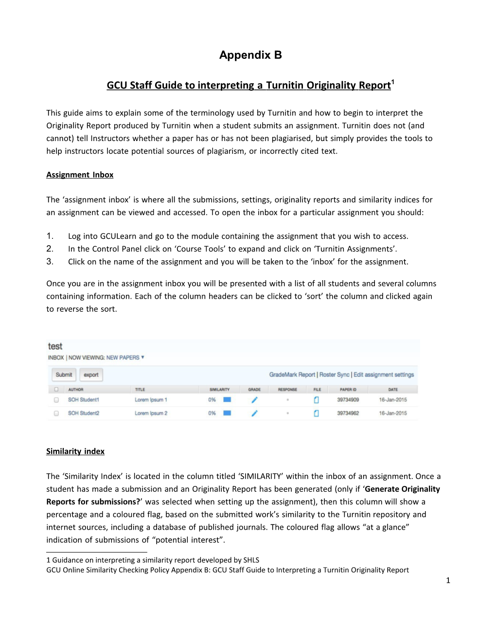 GCU Staff Guide to Interpreting a Turnitin Originality Report 1