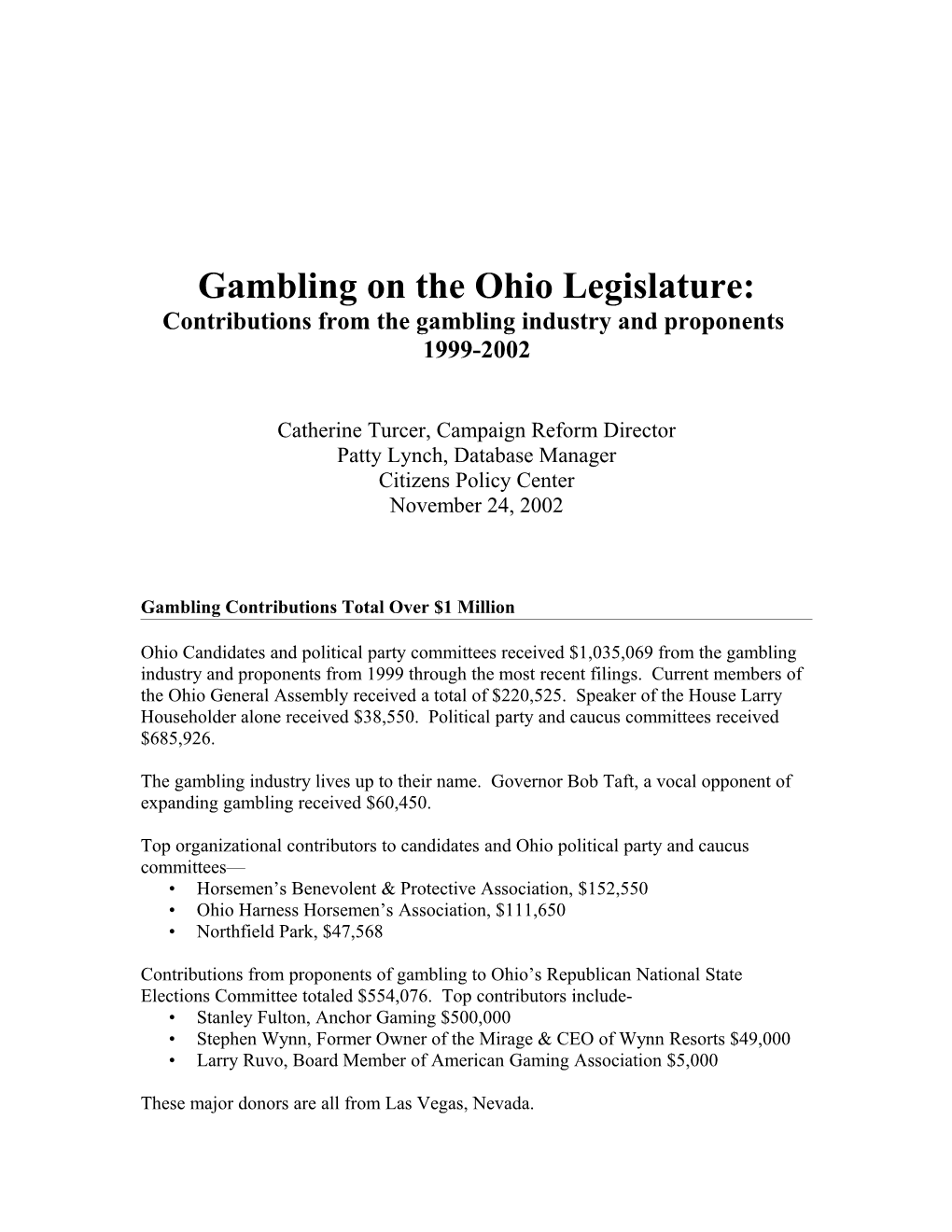Contributions to Ohio General Assembly