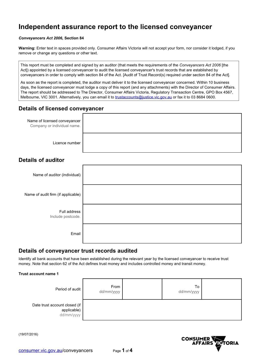 Independent Assurance Report to the Licensed Conveyancer