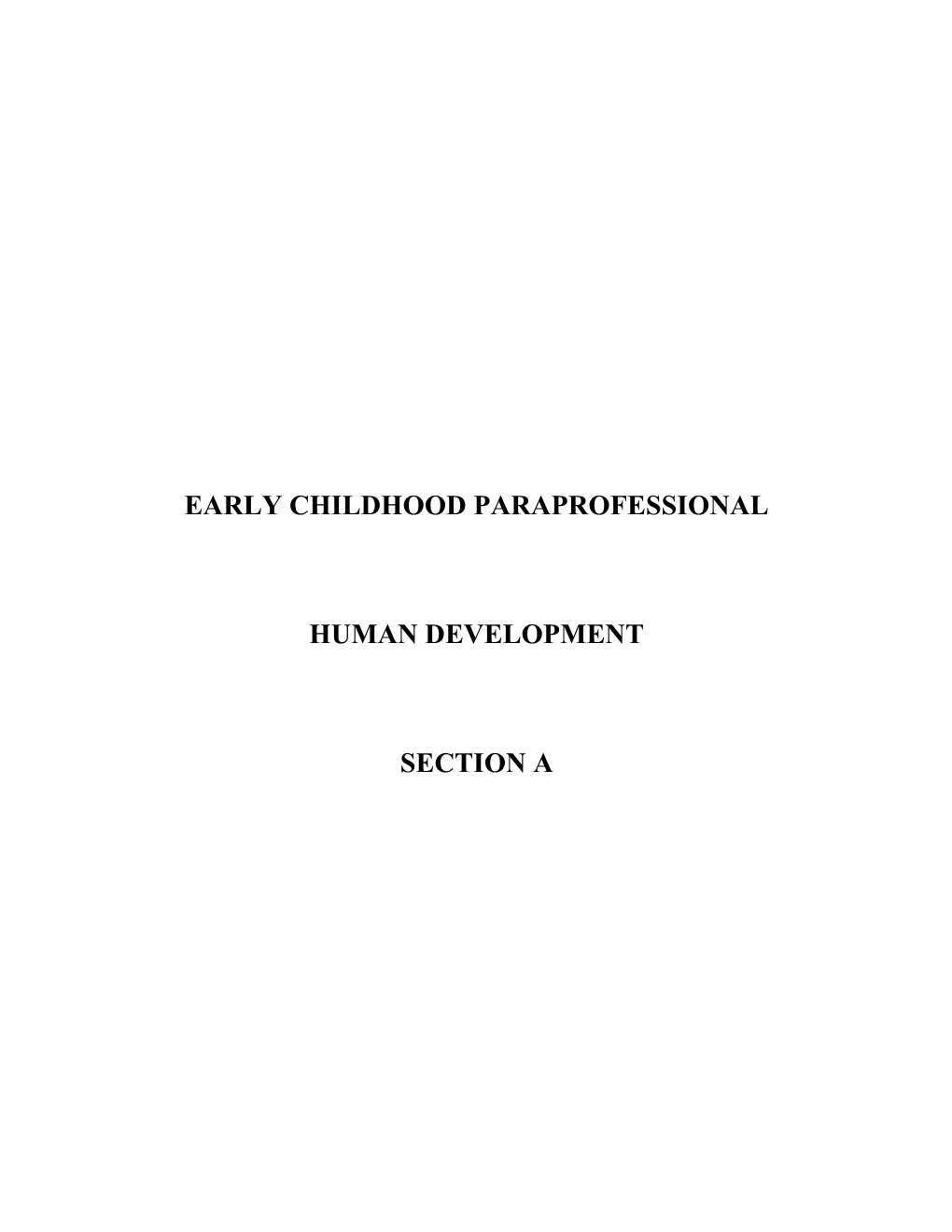 Early Childhood Paraprofessional Module