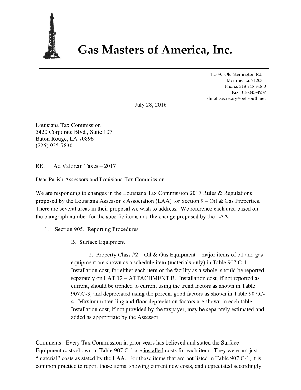 Gas Masters Operator-Referance to Exxon No 1 Surfece and Union Parish La