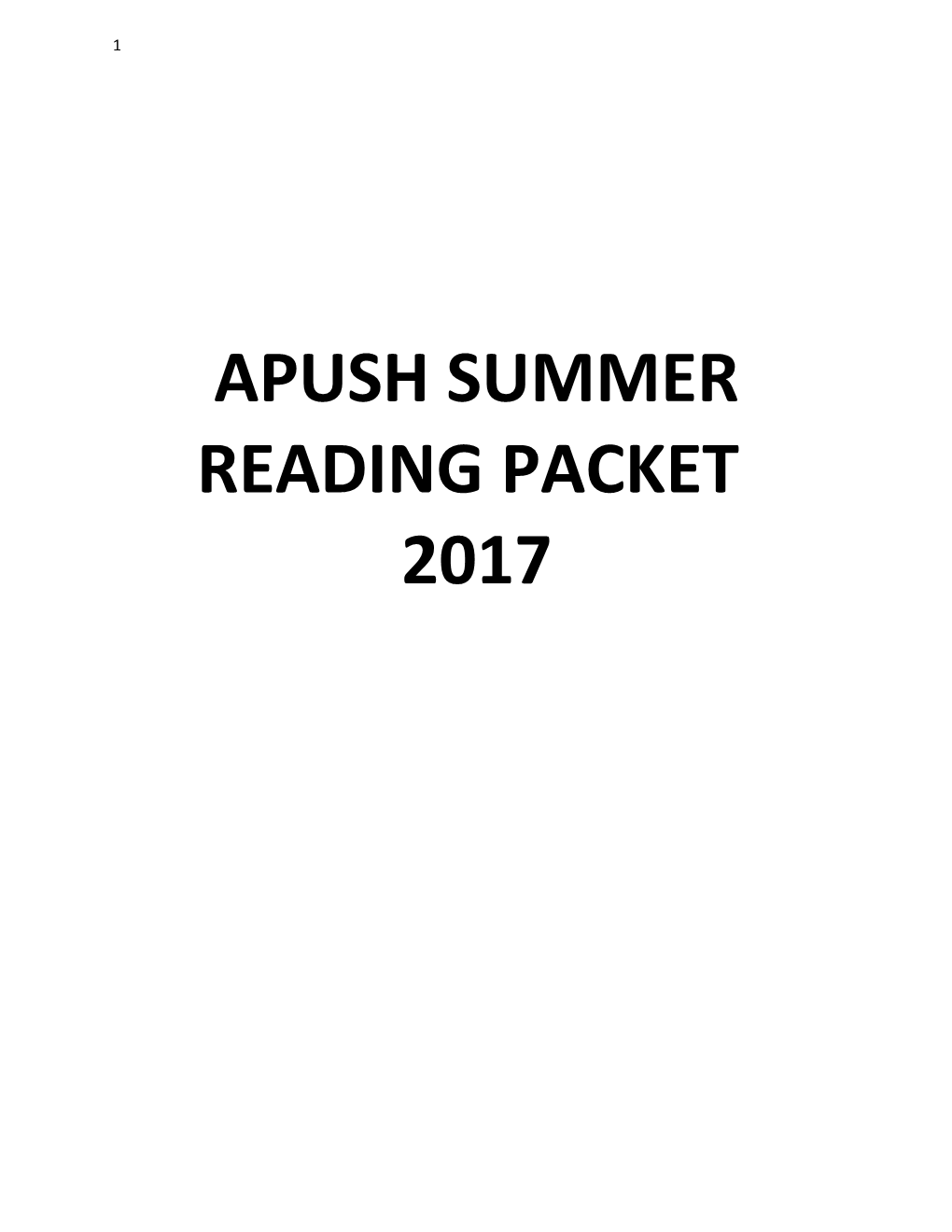Apush Summer Reading Packet