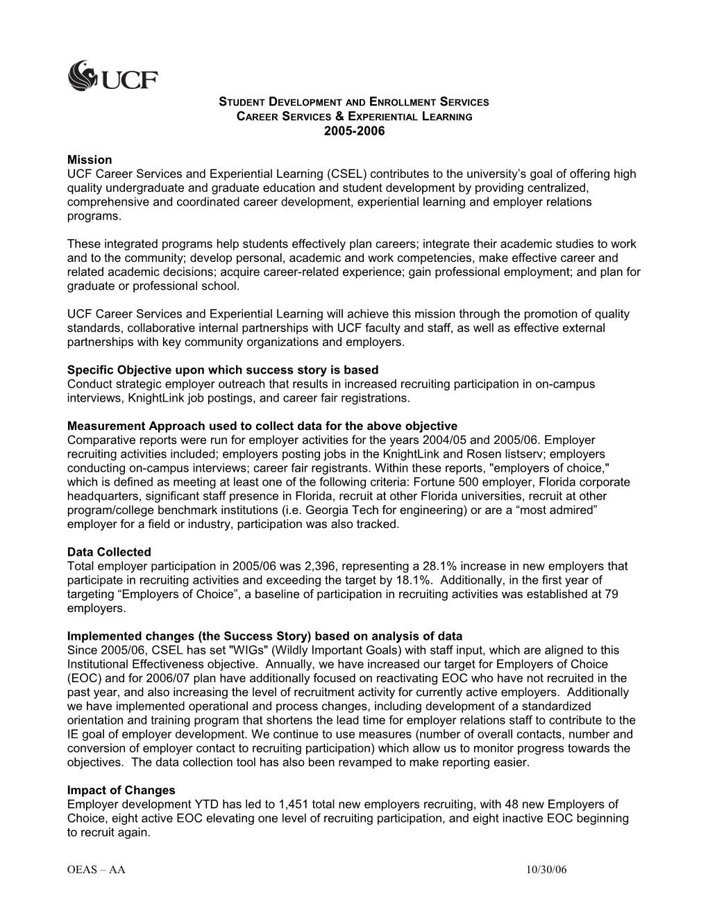 Format for 2003-2004Assessment Success Stories