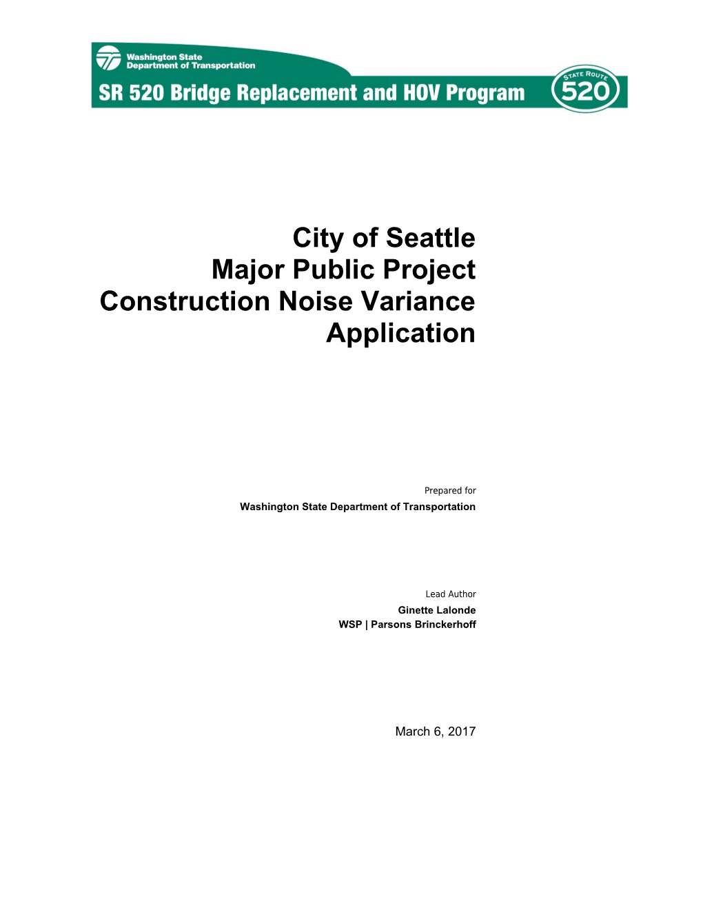 Major Public Project Construction Noise Variance Application