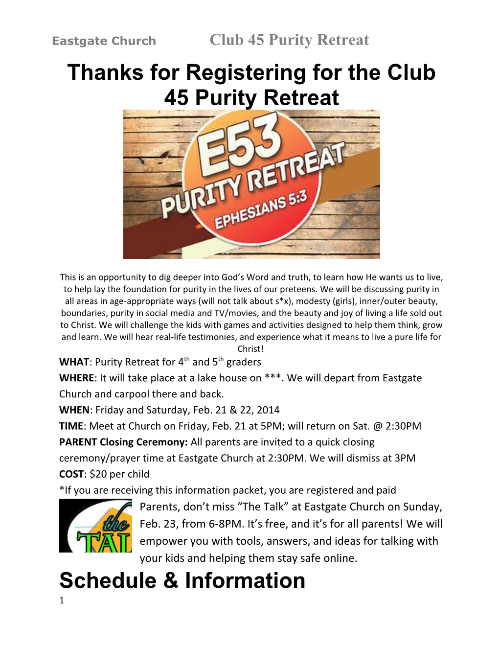 Thanks for Registering for the Club 45 Purity Retreat