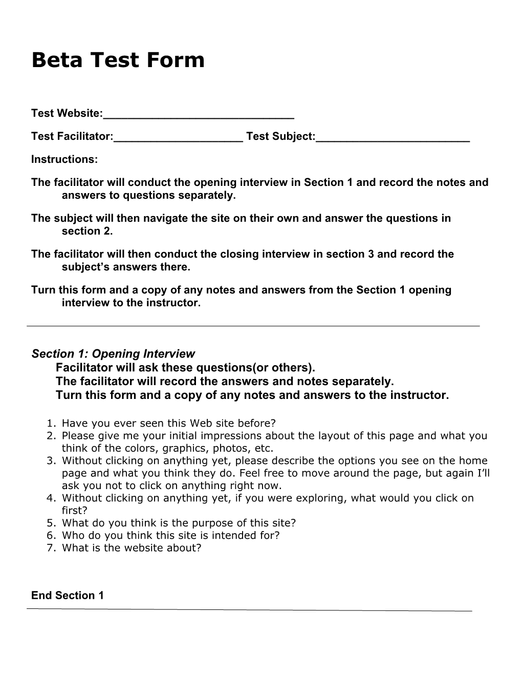 Beta Test Form