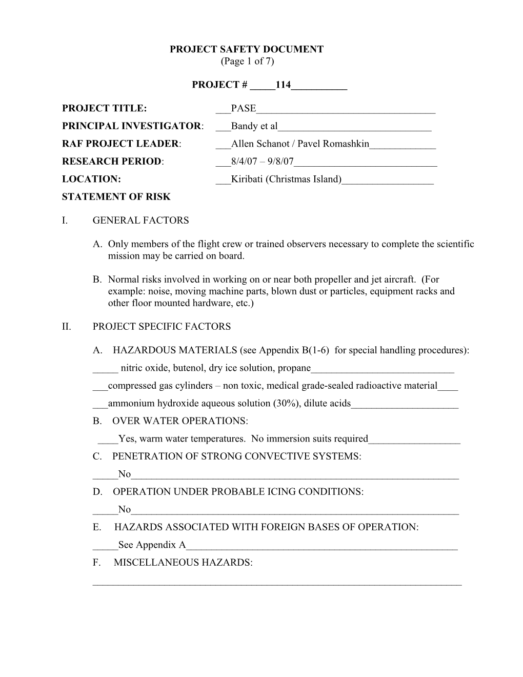 Project Safety Document