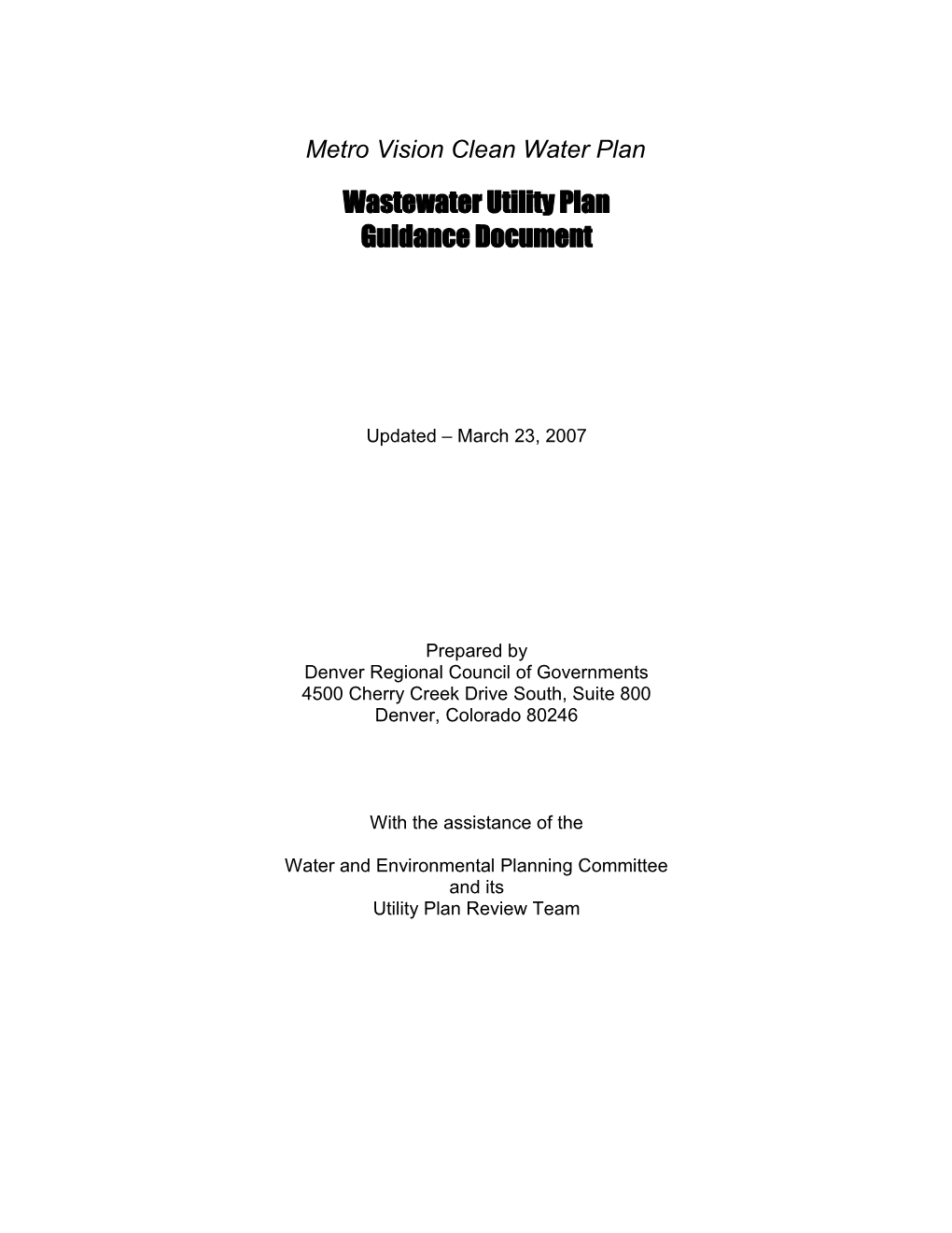 Metro Vision Clean Water Plan
