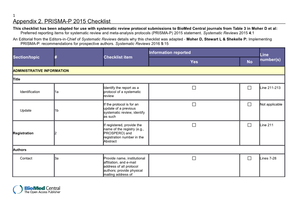 Appendix 2. PRISMA-P 2015 Checklist